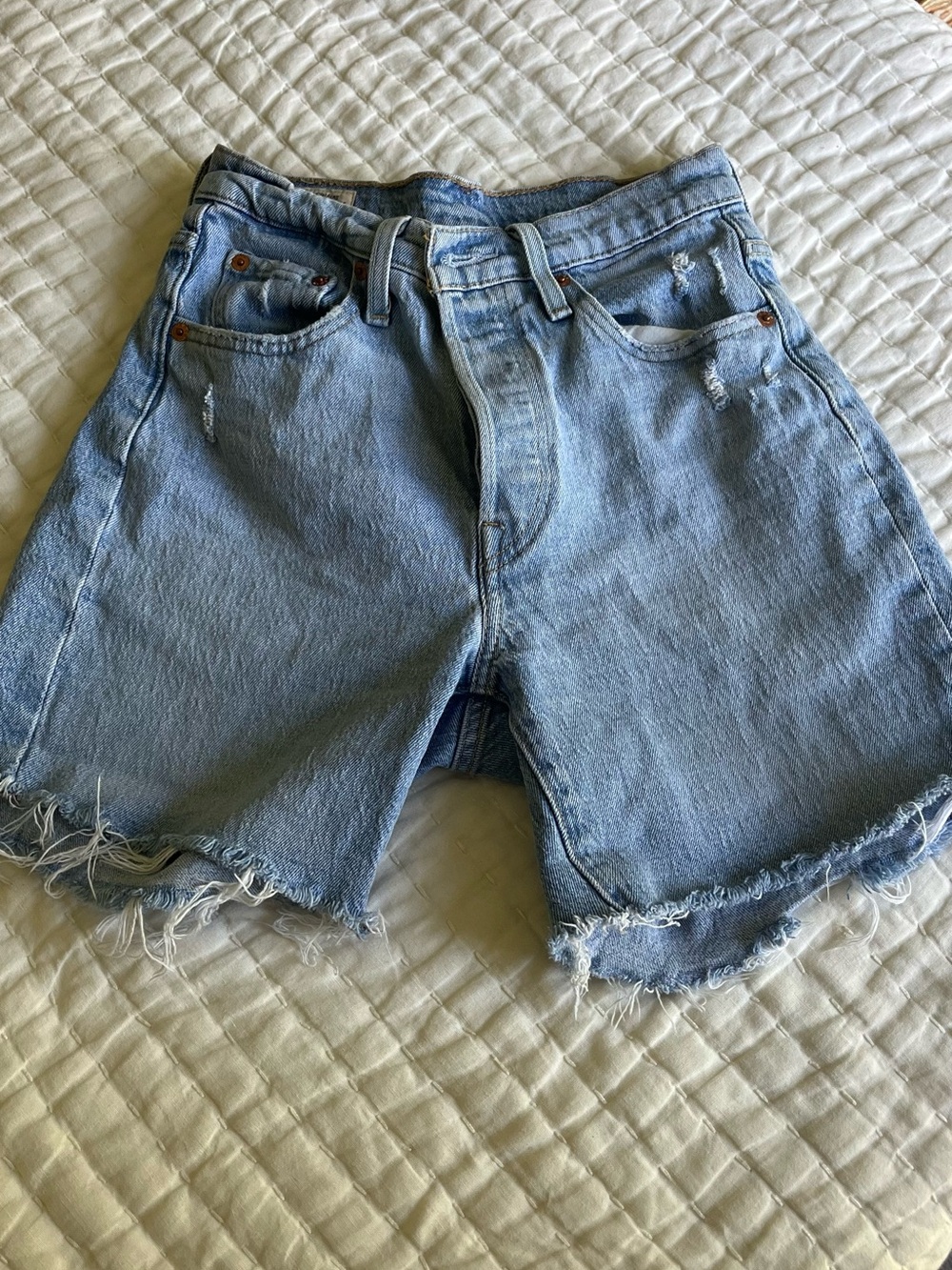 Light Blue Levi High-Waist Denim Cutoff Shorts